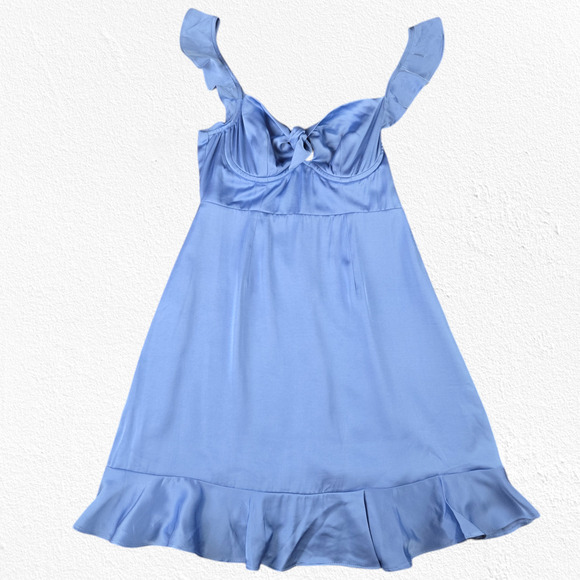 ASTR the Label Baby Blue Ruffle Coquette Marla Babydoll Mini Dress Size Medium - Picture 2 of 14